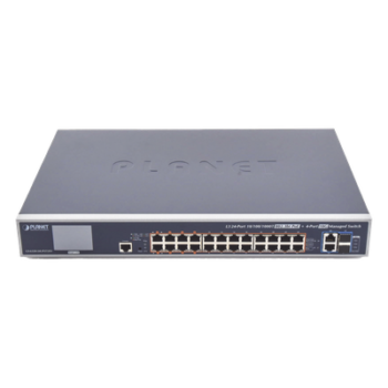 Switch Administrable L3 / 24 Puertos Gigabit PoE 802.3bt / 2 Puertos 10G SFP+ / Pantalla Táctil LCD / Fuente Redundante / 600W