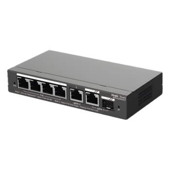 Switch Administrable Cloud / 6 Puertos Gigabit / 4 PoE+ 54W / 1 SFP / 12 Gb/s / Sin Ventilador