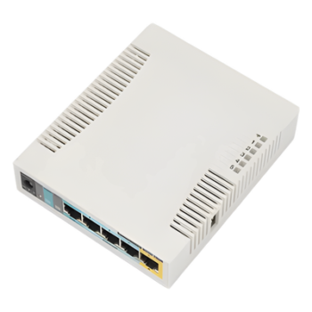 RouterBoard / 5 Puertos Fast Ethernet / WiFi 2.4 GHz 802.11b/g/n / 1000 mW / PoE Pasivo Salida / CPU 600 MHz