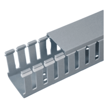Canaleta Ranurada de PVC con Tapa / Tipo F / 32 mm Ancho / 101.6 mm Alto / 2 m Largo (6.56 ft) / Gris