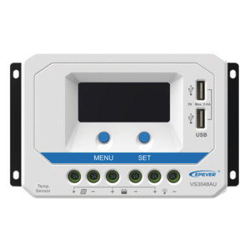 Controlador Solar PWM / 30A / 12/24V/36/48V / Doble USB / Pantalla LCD / Tierra Positivo Común