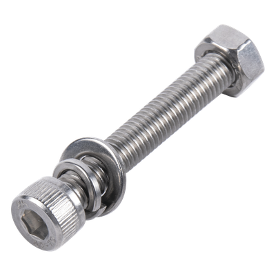 1 Tornillo Allen Milimétrico de Acero Inoxidable M8-1.25 x 60/ Con 1 Tuerca, 1 Arandela de Presión y 1 Plana / Para Montajes de Módulos Foto Voltaicos .