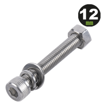 1 Tornillo Allen Milimétrico de Acero Inoxidable  M8-1.25 x 12/ Con 1 Tuerca, 1 Arandela de Presión y 1 Plana / Para Montajes de Módulos Foto Voltaicos .