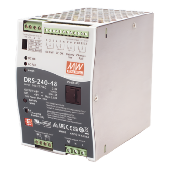 Fuente de Poder Industrial de 240W con Cargador de Baterías, salida 48Vcc, 5A, para montaje Riel Din