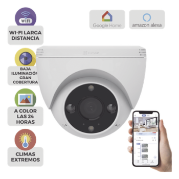 Domo IP 3 Megapíxel (2K) / Wi-Fi / Sirena y Estrobo /Audio de Dos Vías / Detección Humana y Vehiculo / Notificación Push / Audios Personalizables / Ranura Para Memoria hasta 512GB / Uso en Exterior IP67