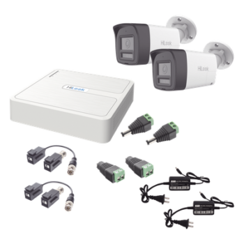 Kit HiLook Audio Bidireccional TurboHD 1080p / DVR 4 Canales / 2 Cámaras Bala (Exterior) con Bocina y Microfóno Integrado / 2 Fuentes de Poder / Accesorios