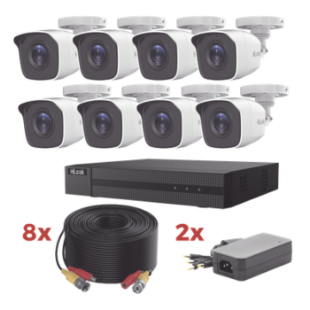 Kit TurboHD / DVR 8 Canales 1080p Lite / 8 Cámaras bala 1080p metalicas / 8 cables de 20 metros / 2 fuentes de 4 canales