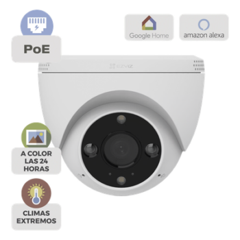 Cámara IP Domo PoE / Resolución 2K  3 Megapixel / Visión Nocturna a Color 30 m / Lente 2.8 mm 106° / Detección IA Humano/Vehículo / Audio Bidireccional / Defensa Activa con Luz y Sirena / IP67