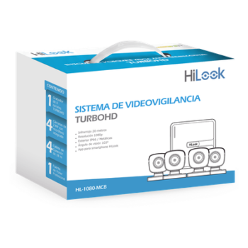 KIT TurboHD 1080p / DVR 8 canales con H.265+ / 4 Cámaras Bala Metálicas / Fuente de Poder / Accesorios de Instalación