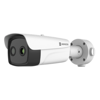 (HIKMICRO) Bala IP Bi-Espectral / Térmica (388 X 288 / 35 mm) + Óptica (4 MP / 12.4 mm) / IA GUANLAN / Rango: -20°C a 150°C / 8°C Tolerancia / Detección de Fuego y Humo / Alarma Visual y Audible / Dual Light / PoE / Antico