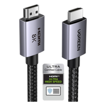Cable HDMI 2.1 de 8K@60Hz | 3 metros | 48Gbps | HDR10+ | 3D Inversivo| eARC | Dolby ATMOS | VVR | QMS | QFT | ALLM | 3 modos de Visualización | Certificado HDMI 8K | Niquelado | Nylon Trenzado | Carcasa de Aluminio.
