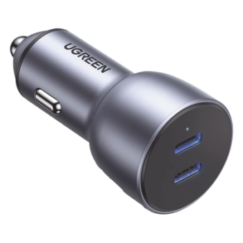 Cargador de Auto de 40W / 2 Puertos USB-C / 20 Watts por Puerto / Compatible con Vehículos de 12 y 24 VCD / Chip Inteligente / Diseño Compacto / Multi protección / Aleación de Aluminio