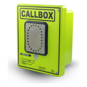 Callbox HD Series / Intercomunicador Bidireccional / 800mW-2W Potencia Transmisión / Audio Ajustable / Enclosure Fibra de Vidrio / Vandal-Resistente / IP65 / Mensajes de Voz Grabables / Control de Acceso por Relay / Sensor Input