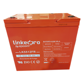 Batería de Respaldo AGM-VRLA / 12 V / 55 Ah / Terminales T2 / Vida Útil 5 Años / UL94-V0 / 230 x 139 x 215 mm (9.1 x 5.5 x 8.5 in)