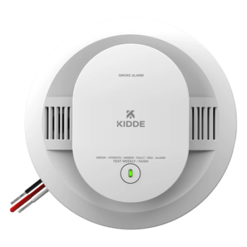 Detector de humo fotoeléctrico alámbrico 120 V CA con respaldo de baterías AA, interconexión hasta 24 dispositivos, paquete de 6