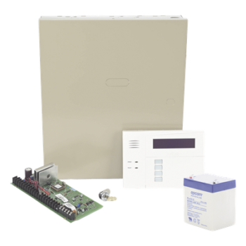 Kit de panel de alarma híbrido de hasta 48 zonas con gabinete, batería y teclado con receptor inalámbrico