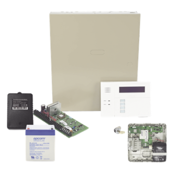 Kit de panel de alarma con 8 zonas cableadas, 40 zonas inalámbricas, comunicador celular dual y teclado con receptor RF incluido