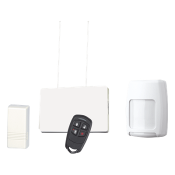 Kit inalámbrico con receptor, contactos magnéticos, detector de movimiento PIR y control remoto de 4 botones para panel de alarma Honeywell serie Vista