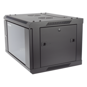 Gabinete de Montaje / 6 Unidades de Rack / 19" / Carga 40 kg / Puerta Cristal Templado / Pared o Piso / 600 x 368 x 450 mm (23.6 x 14.5 x 17.7 in)