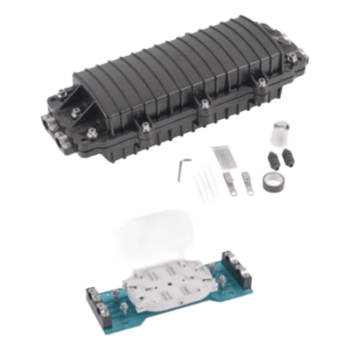Caja de Distribución de Fibra Óptica Horizontal / 96 Empalmes / IP68 Exterior / 2 Puertos / Polipropileno UV
