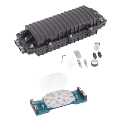 Caja de Distribución de Fibra Óptica Horizontal / 96 Empalmes / IP68 Exterior / 2 Puertos / Polipropileno UV