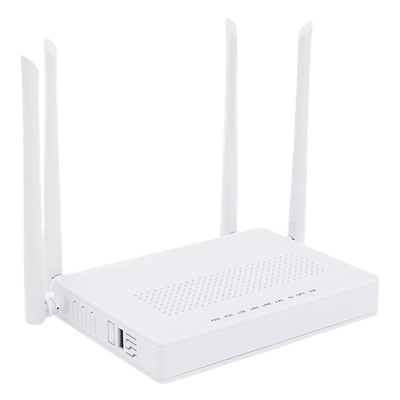 ONU Dual PON / Wi-Fi Doble Banda AC1200 / 2 Puertos Gigabit / Puerto CATV con AGC / 4 Antenas de Alta Ganancia / Gestión Remota OLT