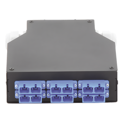Distribuidor de Fibra Óptica / Riel DIN / 6 Acopladores SC/UPC Dúplex Monomodo / Charola 24 Fusiones / IP67 / 4x12.6x14.2 cm