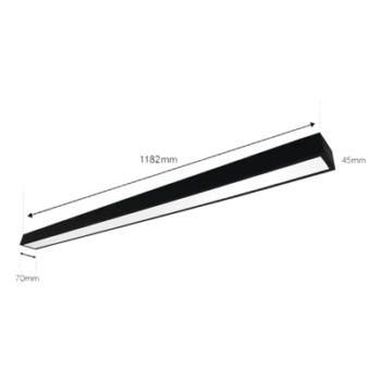 Panel LED Suspendido 22 W / 127 Vca~60Hz / Flujo luminoso 1 980 lm / Medidas 1182 x 70 x 45 mm  / TCC 6 500 K / Ángulo de Luz de 140°.