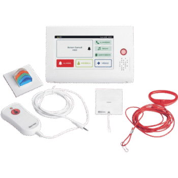 Kit de Habitación Hospitalaria PRO / Terminal IP 7" Táctil + Pulsador Cama IP67 + Luz Cuatricolor + Tirador Baño / Comunicación Paciente-Enfermero VoIP SIP / PoE / Antibacteriano