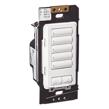 Botonera Híbrida Inalámbrica / 5 Botones Programables / Atenuador Integrado 450 W / RF 431-437 MHz / Instalación 2 Hilos o con Neutro