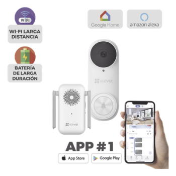 Videoportero Wi-Fi / 3 Megapixel / Ángulo 176° / Batería 5200 mAh / IP65 / Detección PIR 5 m (16.4 ft) / Audio Bidireccional