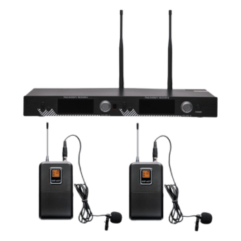 Kit de Micrófonía Inalámbrica UHF / 2 Micrófonos Lavalier / 200 Canales / Alcance 100 m (328 ft) / 15 Horas de Batería / Pantalla LCD