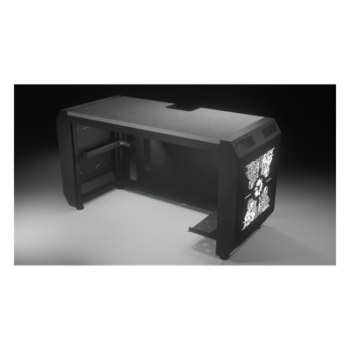 Consola Profesional para Monitoreo y Cómputo / Acero Laminado y Madera / Ranura para Base de Monitores / Tomacorriente 15A / Iluminación LED / 1.64 ft (0.5 m) de Profundidad