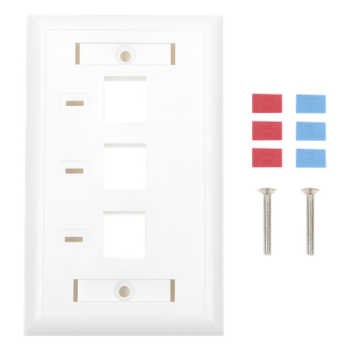 Placa de Pared / 3 Puertos Keystone / Espacio para Etiqueta / 70 x 115 mm / 2.75 x 4.52 in / Blanco