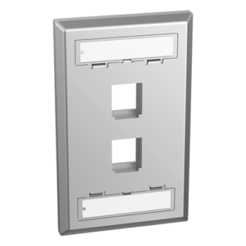 Placa de Pared Vertical / 2 Puertos Keystone / Acero Inoxidable / Estilo Plano / Con Etiquetas
