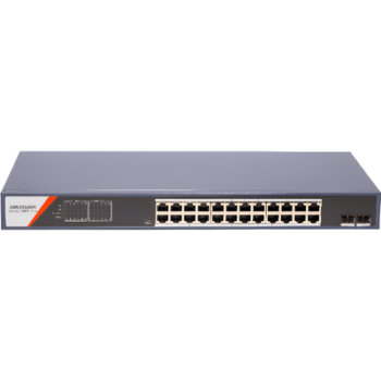 Switch PoE+ Administrable / 24 Puertos Gigabit / 2 Puertos SFP / PoE Extendido 250 m (820.2 ft) / 370 W / Tasa de Reenvío 36.688 Mpps