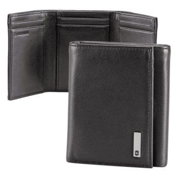 Cartera Athens Negra de Piel con Compartimento de Micromalla para ID. Doblable en 3 Partes con Divisor de Billetes. Pocket Wallet