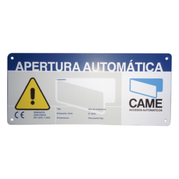 Letrero de Aviso de Peligro / 23 x 10 cm / Exterior / Puertas Automáticas / Fijación en Superficies Lisas