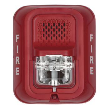 Sirena con estroboscopio / 2 hilos / 12-24 Vcd / candela 15 a 185 seleccionable / rojo con leyenda FIRE / Serie L