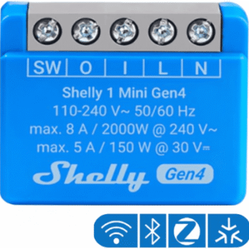 Mini Interruptor Inteligente / Wi-Fi 2.4, Zigbee, Bluetooth, Matter / 1 Canal 8A / 110-240V AC / Contacto Seco / 29x35x16 mm (1.14x1.38x0.63 in)
