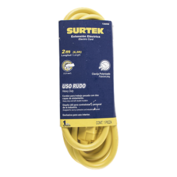 Extensión Eléctrica de Uso Rudo / Doble Aislamiento / 2 m (6.6 ft) / Calibre 16 AWG / 127 VCA 10 A / NEMA 1-15P