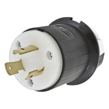 Clavija Industrial con Bloqueo de Media Vuelta / 20 A 250 V CA / 2 Polos 3 Hilos / Color Blanco y Negro / Nema L6-20P.