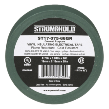 Cinta Aislante Eléctrica / PVC 0.18 mm / 19 mm x 20.12 m (66 ft) / 600V / -10°C a 80°C / Verde