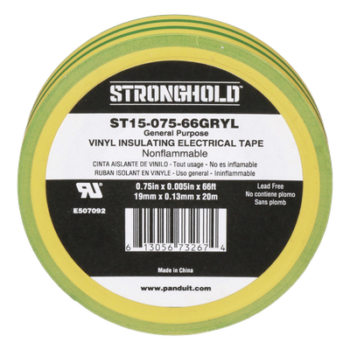 Cinta Eléctrica de Aislamiento / PVC 0.13 mm (5 mil) / 19.05 mm x 20.12 m (66 ft) / Adhesivo a Presión / Amarillo/Verde