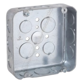 Caja Cuadrada Troquelada / Acero / 4 11/16 x 4 11/16 in / Profundidad 1.5 in (38.1 mm) / 17 Entradas Conduit / UL Listed