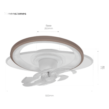 Ventilador de Techo con Luminario LED / 88 W / 6 Velocidades / 3 Tonos de Luz 2700-6500 K / Giro 360° / Diámetro 550 mm / Dimeable