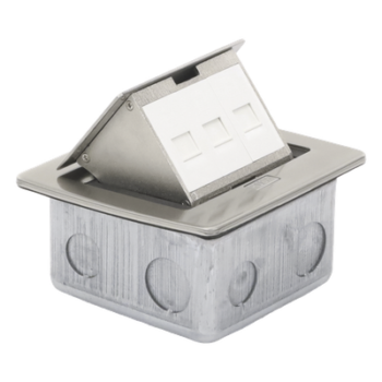 Mini Caja de Piso Rectangular para Datos y Conectores Tipo Keystone, Color y Material en Acero Inoxidable (3 Puertos) (11000-21202)