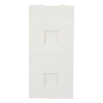 Placa Plana de Voz y Datos / Guardapolvo Integrado / 2 Puertos Keystone / Perfil 5 mm / 108 × 52 mm / 4.25 × 2.05 pulgadas / Color Blanco