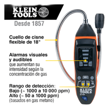 Detector de Fugas de Gas Combustible / 50-10,000 ppm / Sensor Electroquímico / Cuello Flexible 18'' (1.5 ft) / Alarma 85 dB