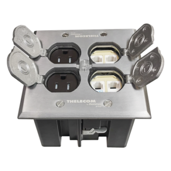 Caja de Piso Empotrable / Tapa Abatible Aluminio / Energía 127 V + Datos Voz/Datos / 2 Contactos 15A / 2 Módulos Keystone / Interior